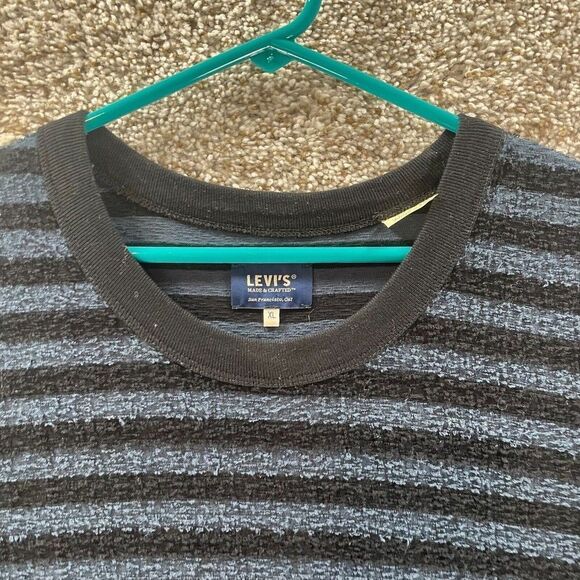 Levis Sweater Mens Extra Large Blue Black Striped Pullover Casual Cotton Logo - Picture 2 of 12